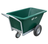 JFC Agri three-wheeled feed barrow, green heavy-duty farm wheelbarrow with swivel front wheel