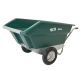 JFC Agri 400L tipping wheelbarrow in green with pneumatic wheels, large capacity.