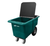 JFC Agri hinged lid for Slimline Feed Barrow, UV-resistant green polyethylene bin on wheels