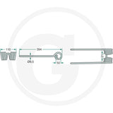 Granit Rotary Tedder Tine, Kuhn, single unit; steel mounting tine with Ø9.5 hole and 394 mm length.