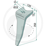 Rotary Harrow Tine by Granit, gray metal tillage part (56030 65743 R).