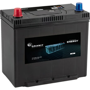 GRANIT Endurance Energy 12V 45Ah battery for Hitachi ZX25 and Kubota KX018-4 machines; black with red and blue terminals